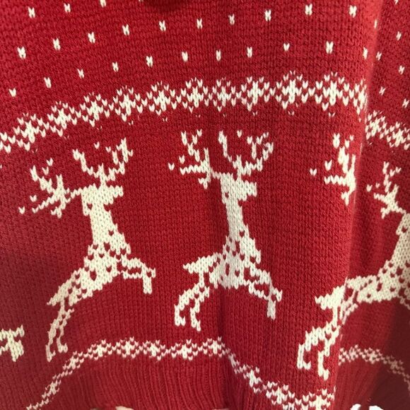 Coco + Carmen Red/Wht Reindeer Hooded Knit Cape-Poncho Sz-S/M - Picture 7 of 8